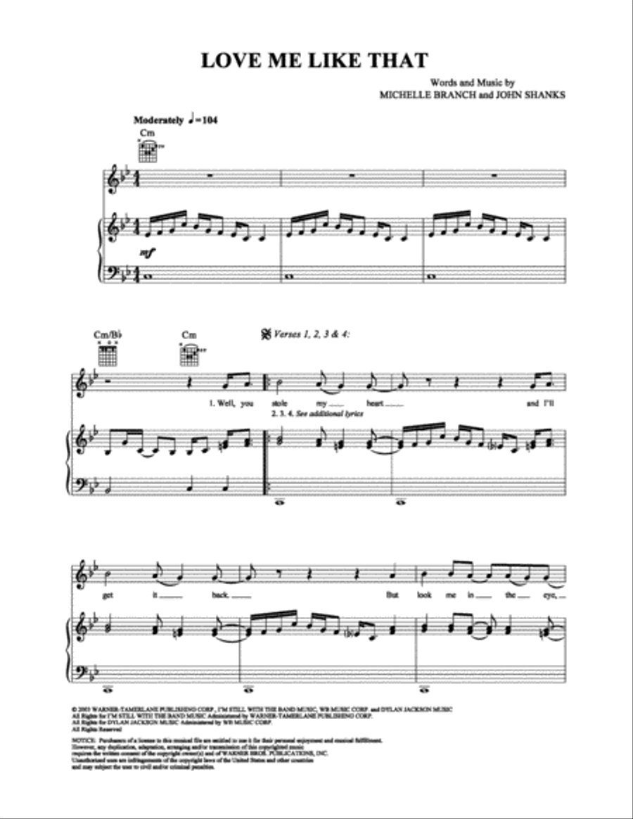 Love Me Like That Piano, Vocal, Guitar scores gallery preview page 1