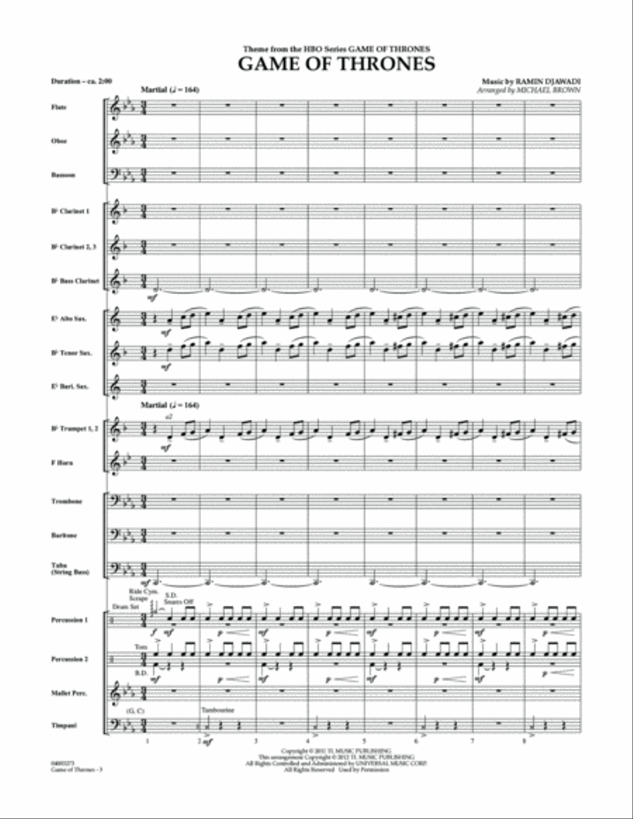 Game Of Thrones (arr. Michael Brown) - Conductor Score (Full Score) Concert Band scores gallery preview page 2