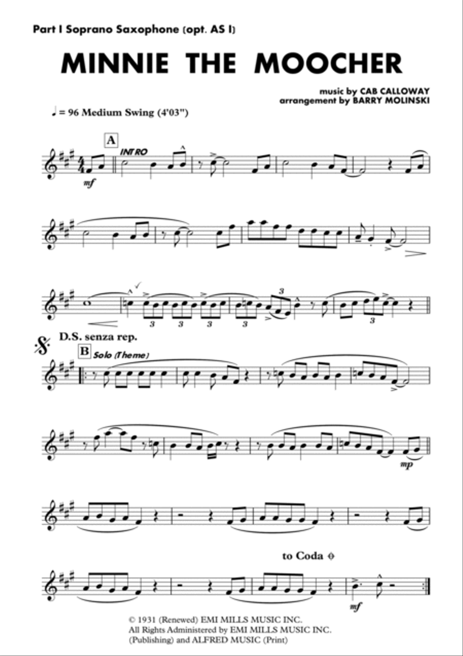 Minnie The Moocher Saxophone Quartet scores gallery preview page 6