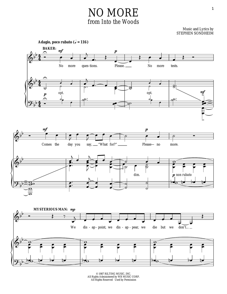 No More (from Into The Woods) Piano, Vocal scores gallery preview page 1