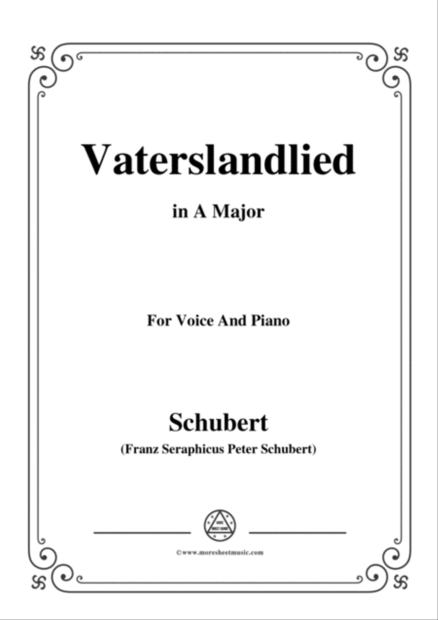 Schubert-Vaterslandlied,in A Major,for Voice&Piano Voice scores gallery preview page 1