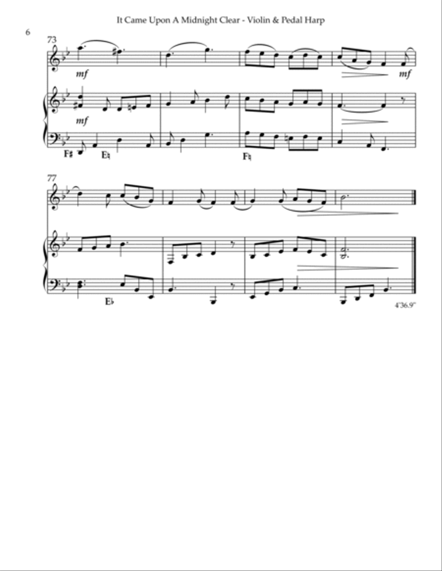It Came Upon A Midnight Clear, Duet for Violin & Pedal Harp String Duet scores gallery preview page 6