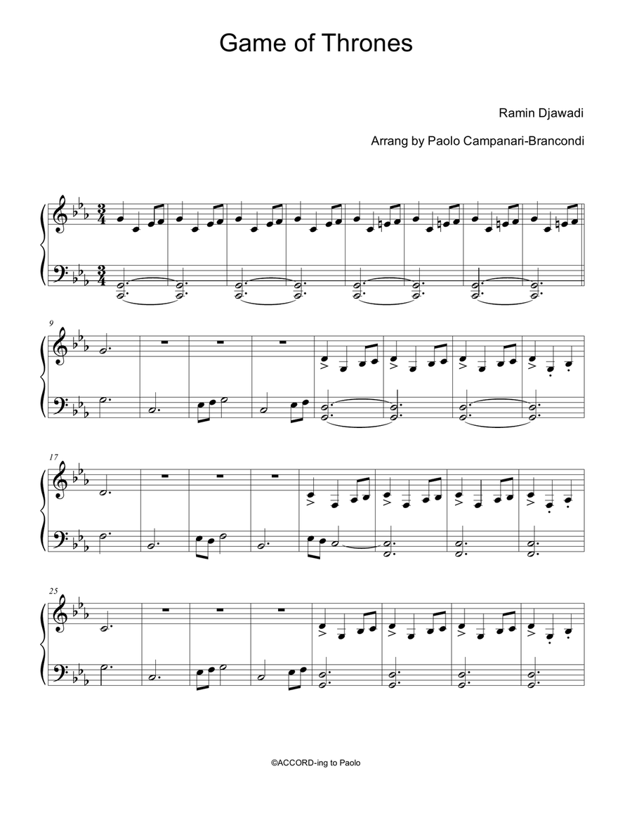 Game Of Thrones Game Of Thrones Piano Solo scores gallery preview page 1