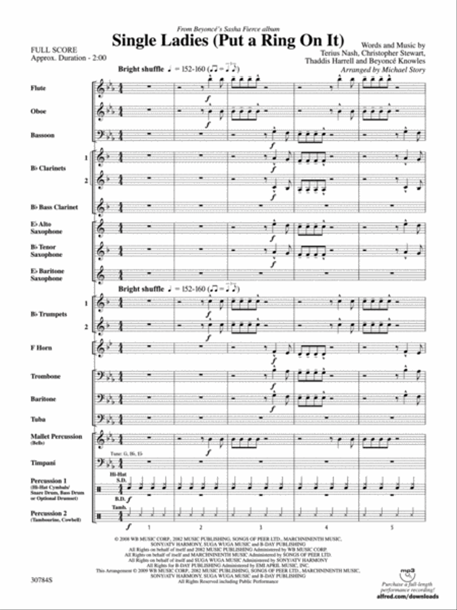 Single Ladies (Put a Ring on It) Concert Band scores gallery preview page 2