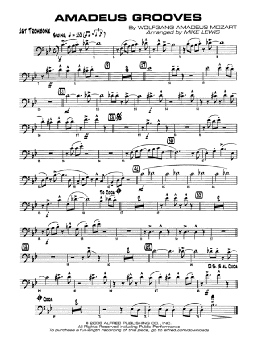 Amadeus Grooves: 1st Trombone Jazz Ensemble scores gallery preview page 1