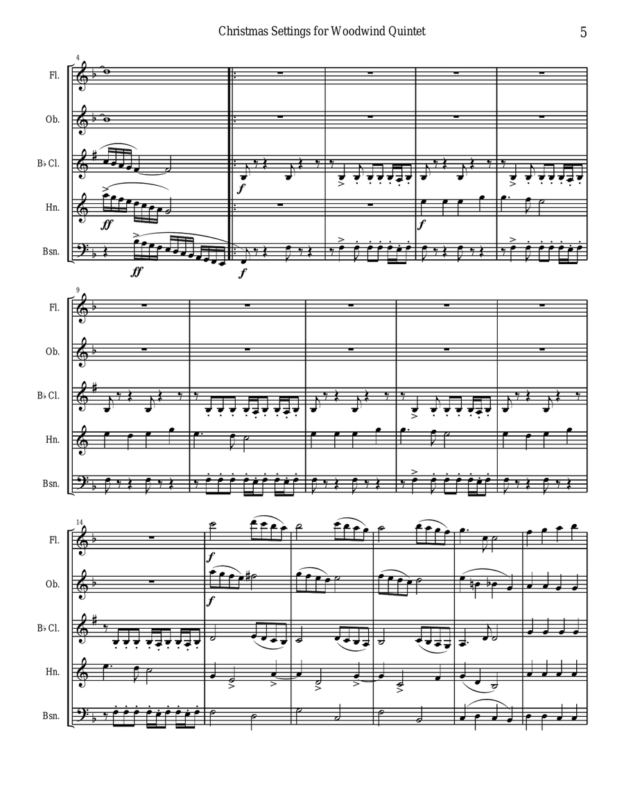 Christmas Settings for Woodwind Quintet Woodwind Quintet scores gallery preview page 5