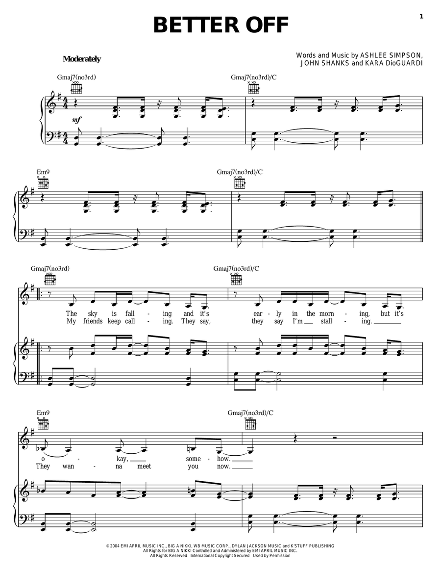 Better Off Better Off Piano, Vocal, Guitar scores gallery preview page 1