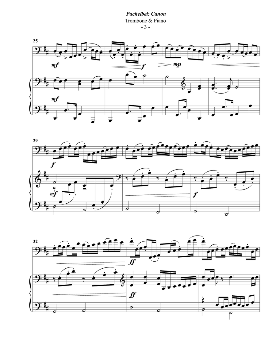 Pachelbel: Canon for Trombone & Piano Piano scores gallery preview page 3
