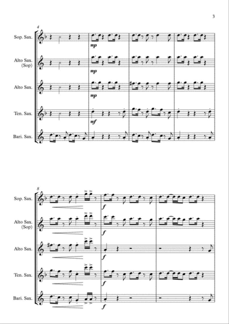 Uptown Funk Saxophone Quartet scores gallery preview page 3
