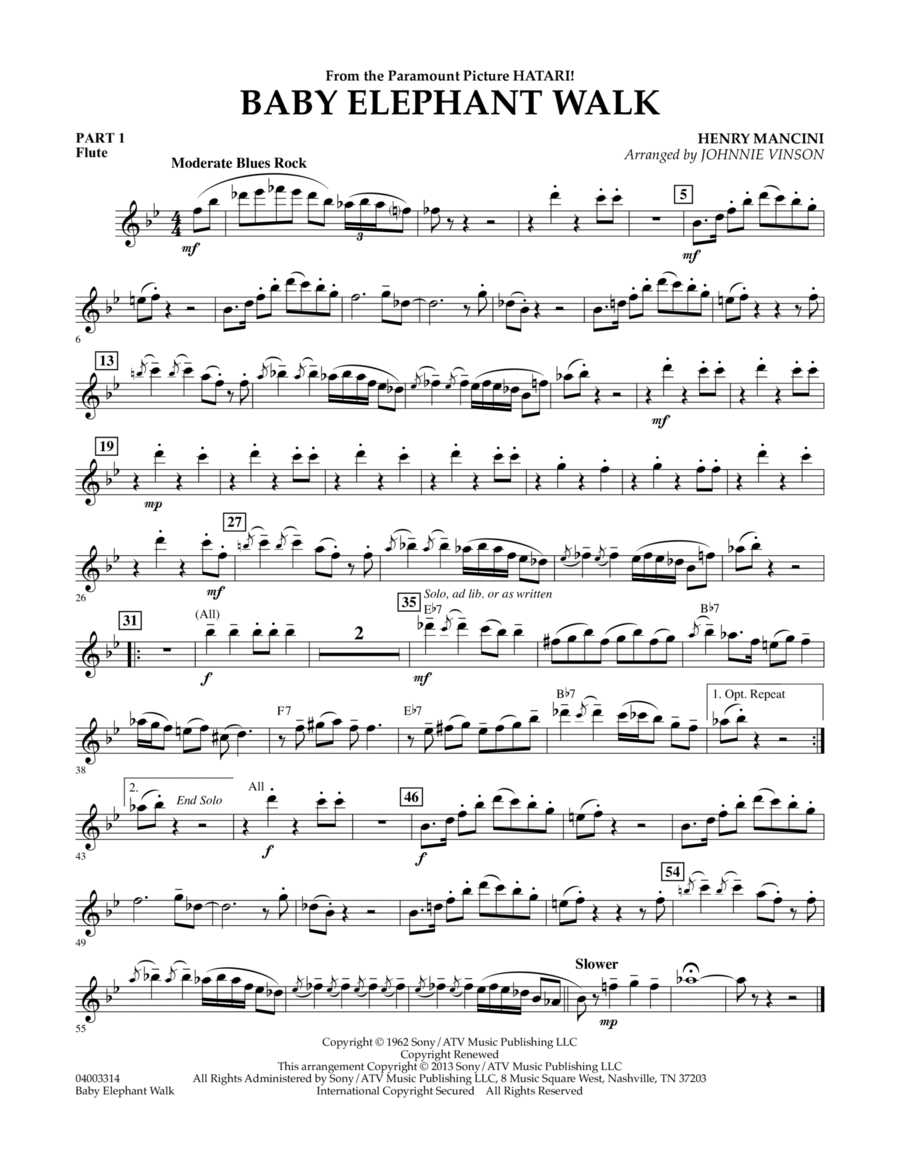 Baby Elephant Walk - Pt.1 - Flute Concert Band scores gallery preview page 1
