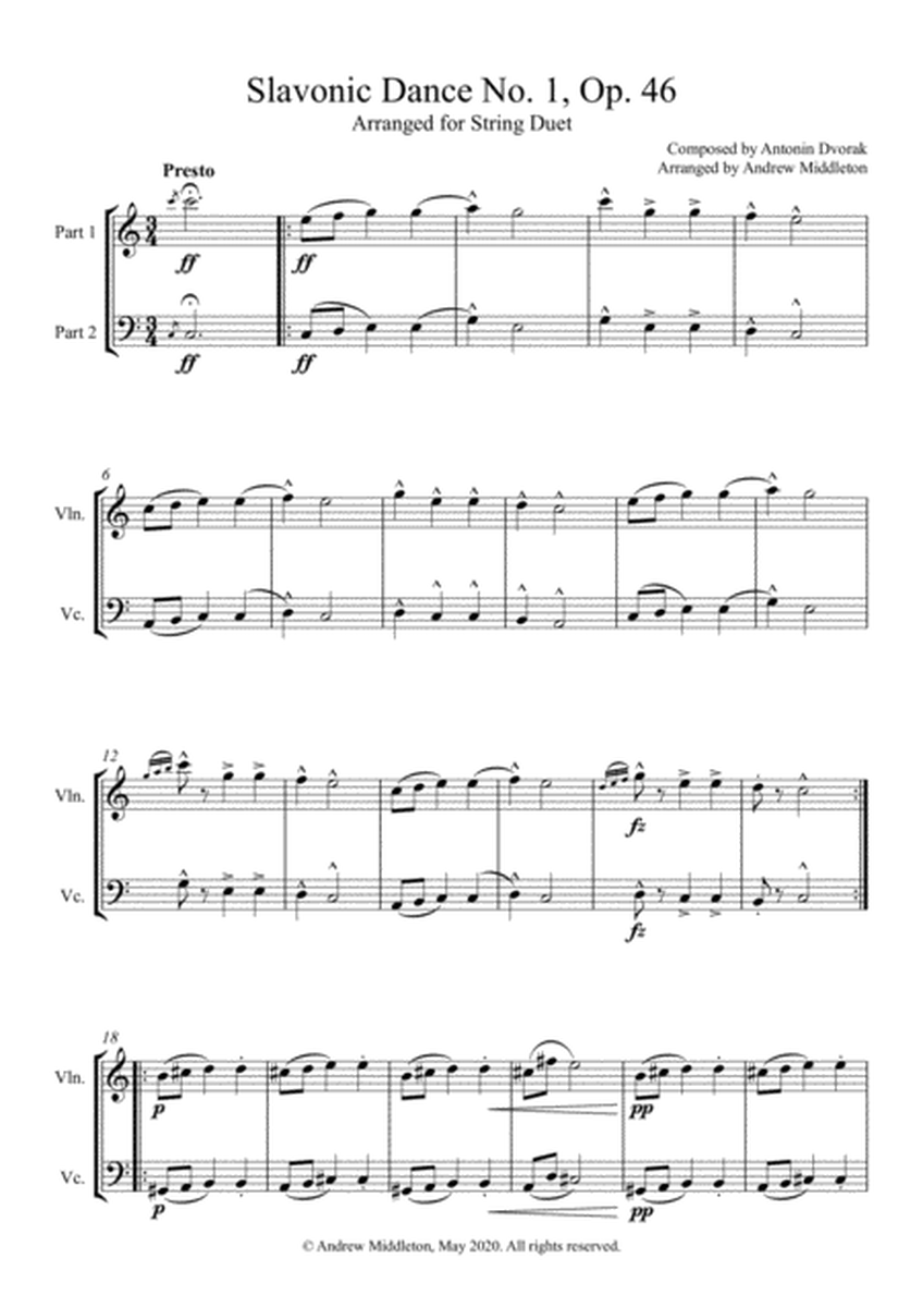 Slavonic Dance No. 1 Op. 46 arranged for String Duet image number null