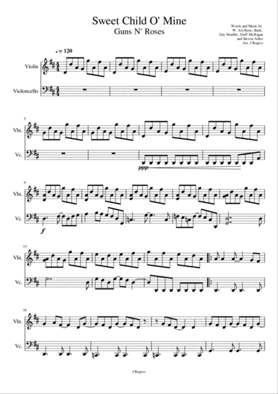 Sweet Child O' Mine String Duet scores gallery preview page 1