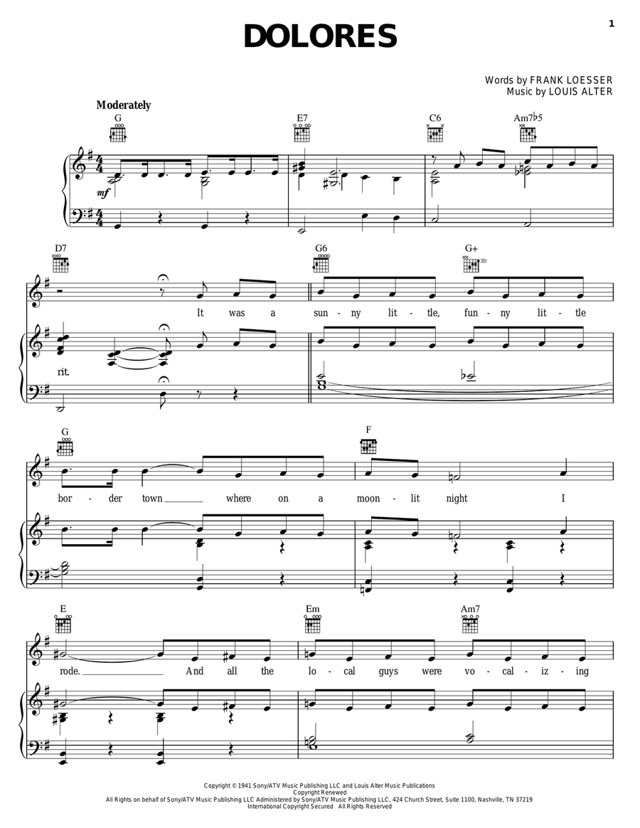 Dolores Dolores Piano, Vocal, Guitar scores gallery preview page 1