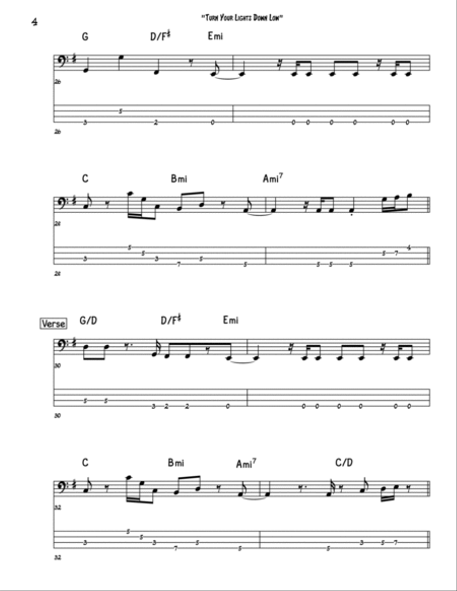 Turn Your Lights Down Low Bass Guitar scores gallery preview page 4