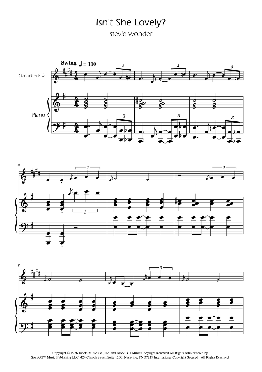 Isn't She Lovely E-Flat Clarinet scores gallery preview page 1