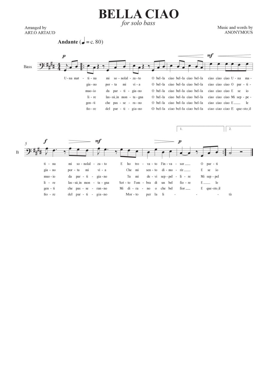 Bella Ciao Bass Voice scores gallery preview page 1