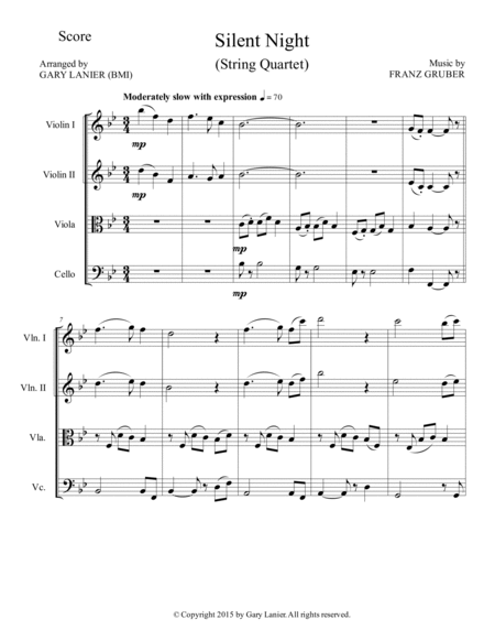 Gary Lanier: SILENT NIGHT (String Quartet - Score & Parts) image number null