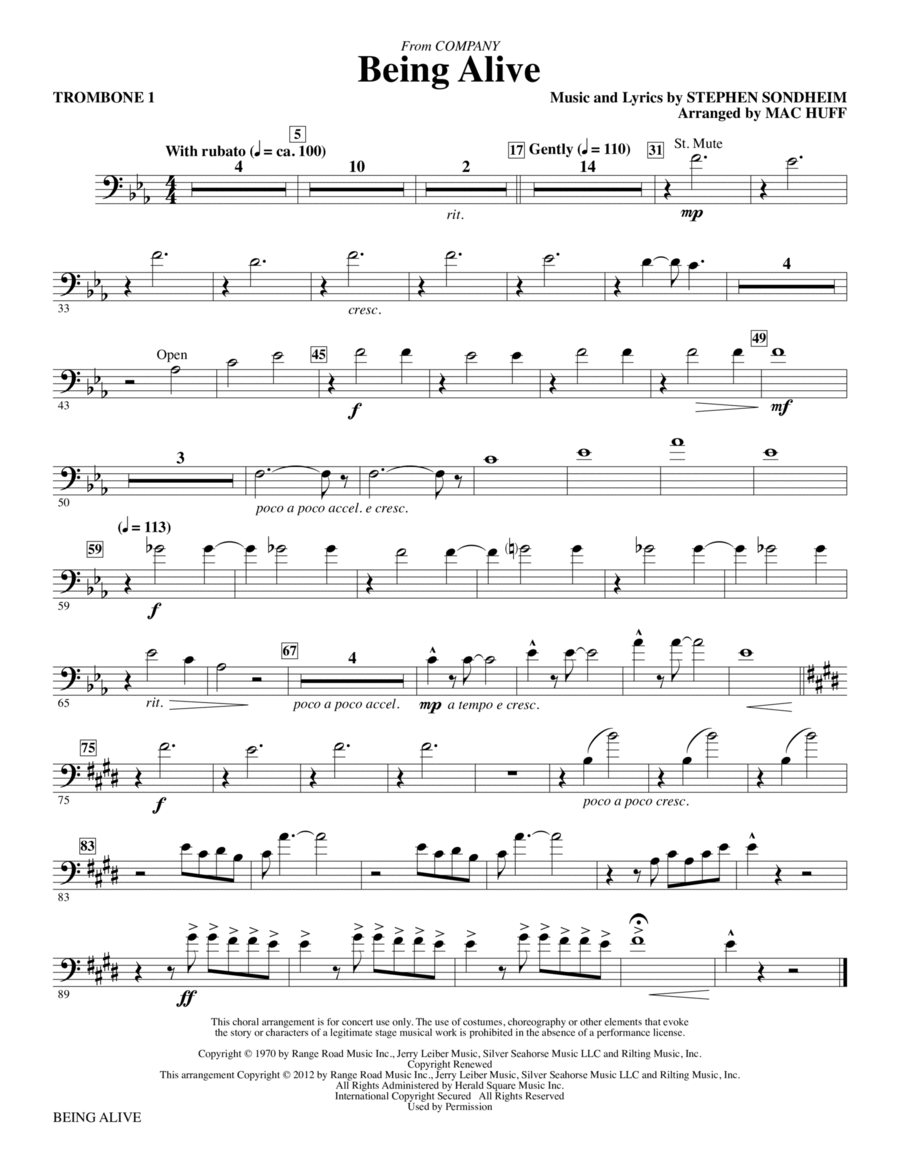 Being Alive - Trombone 1 Being Alive - Trombone 1 Choir scores gallery preview page 1