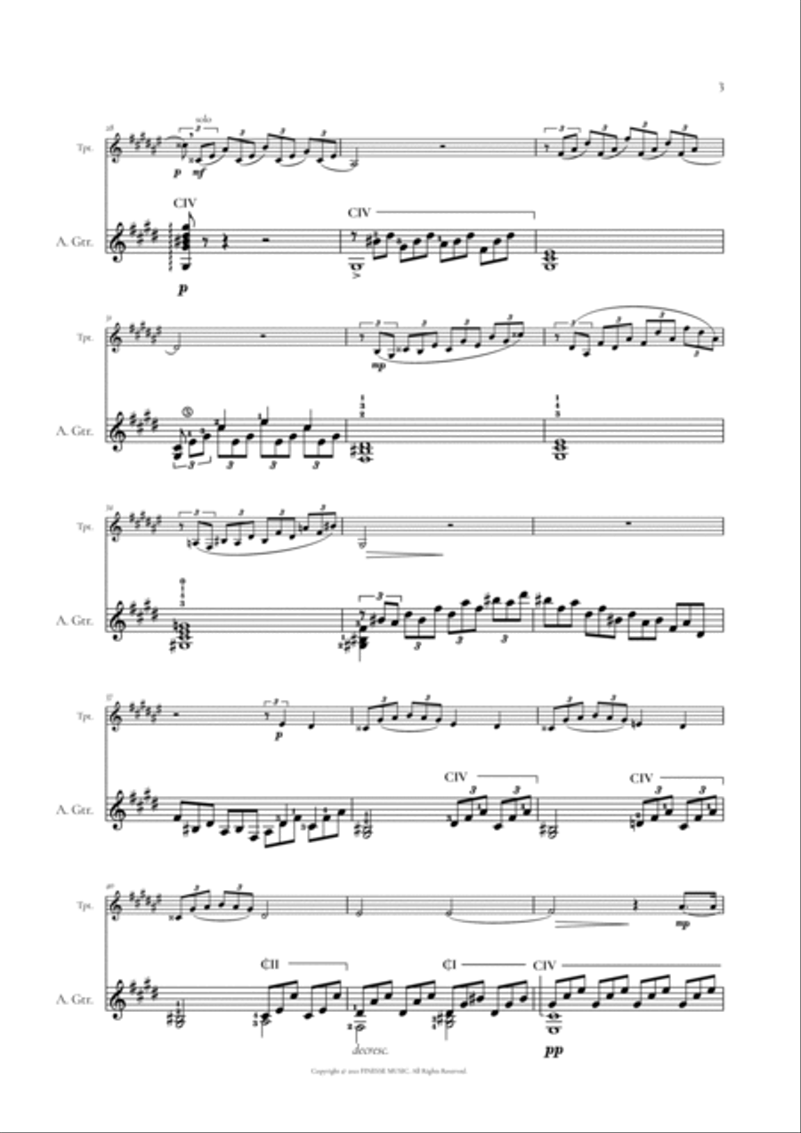 Moonlight Sonata for Trumpet in Bb + Acoustic Guitar (duet) Trumpet Duet scores gallery preview page 5