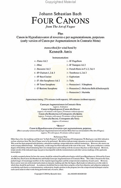 Four Canons from The Art of Fugue - CONDUCTOR'S SCORE ONLY image number null
