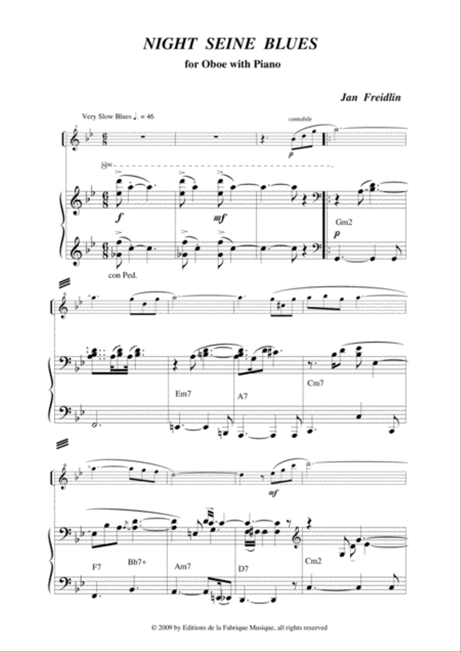 Jan Freidlin: Night Seine Blues for oboe and piano Piano scores gallery preview page 2