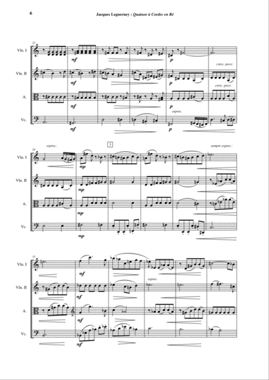 Jacques Leguerney: String Quartet in D for two violins, viola and cello String Quartet scores gallery preview page 6