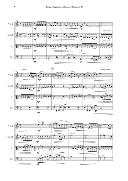 Jacques Leguerney: String Quartet in D for two violins, viola and cello