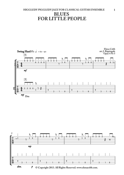 Blues for Little People, classical guitar duet, TAB, early intermediate image number null