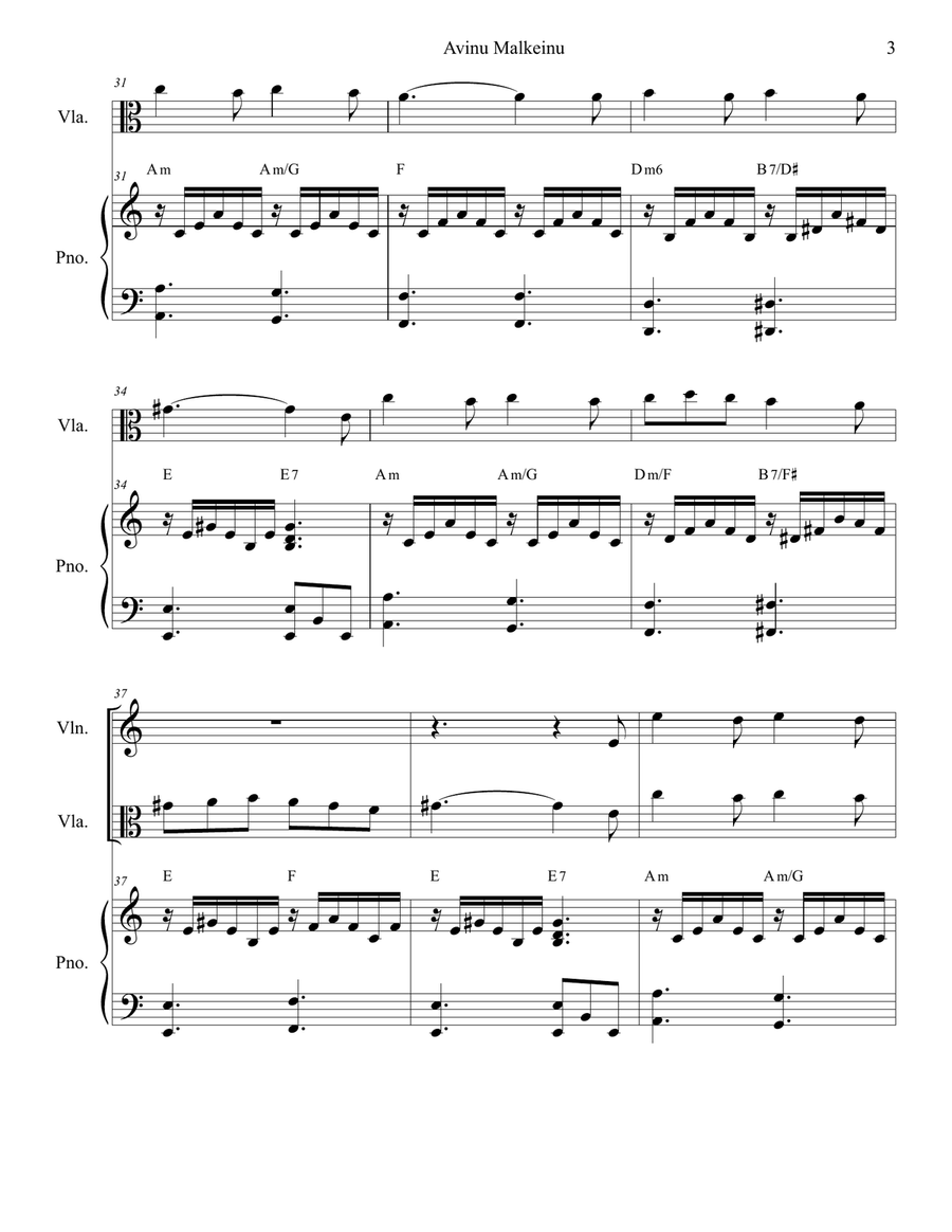 Avinu Malkeinu (for Violin, Viola, Flute and Piano) Small Ensemble scores gallery preview page 3