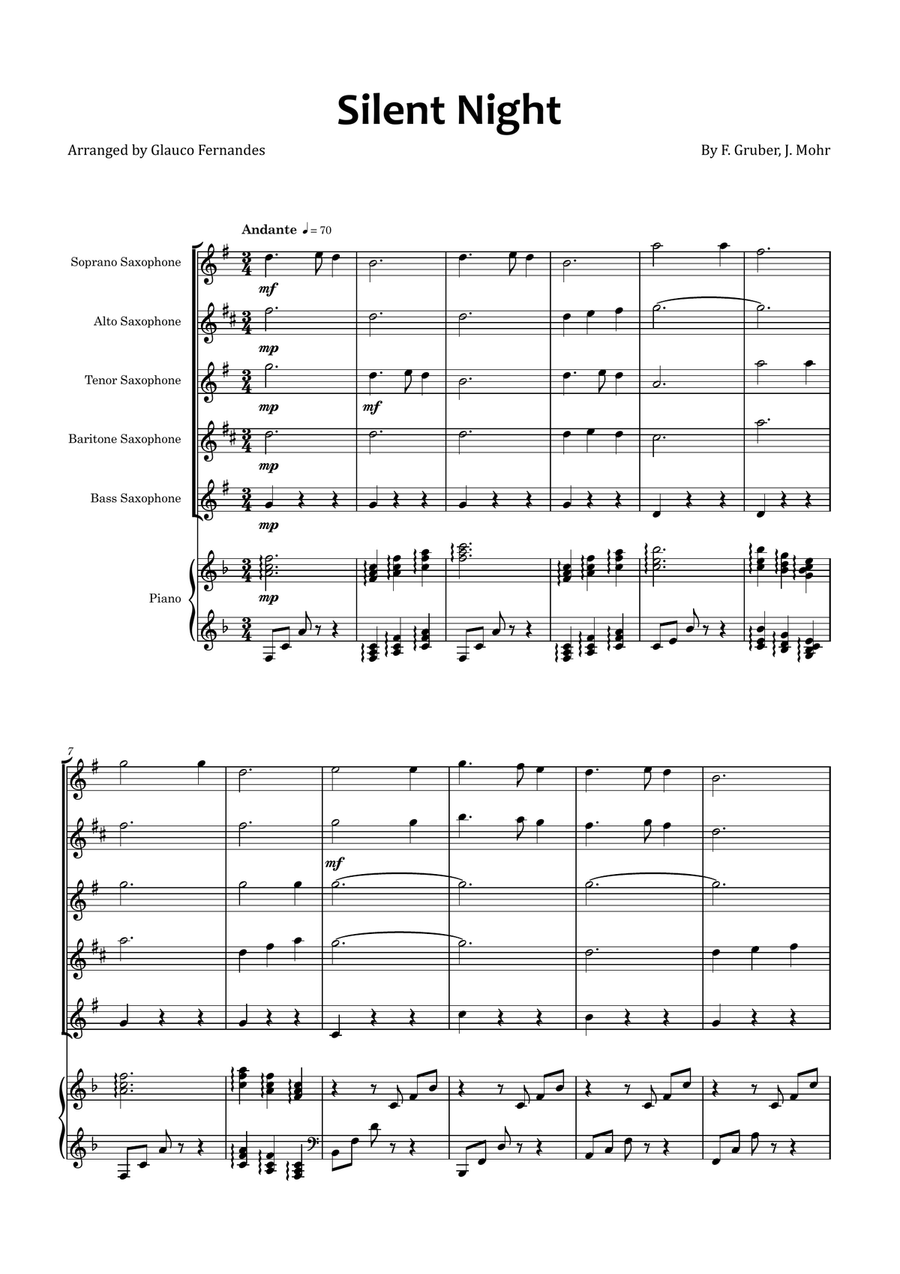 Silent Night Saxophone Quintet scores gallery preview page 1