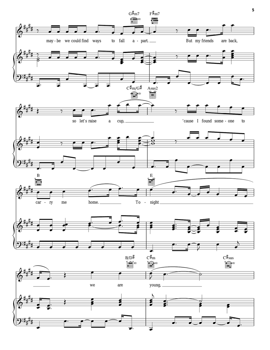 We Are Young Piano, Vocal, Guitar scores gallery preview page 5