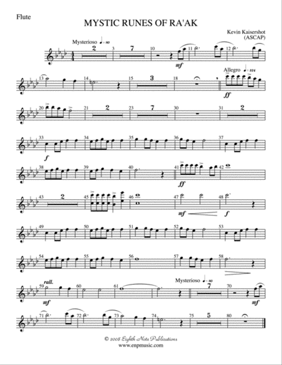 Mystic Runes of Ra’ak: Flute Concert Band scores gallery preview page 1