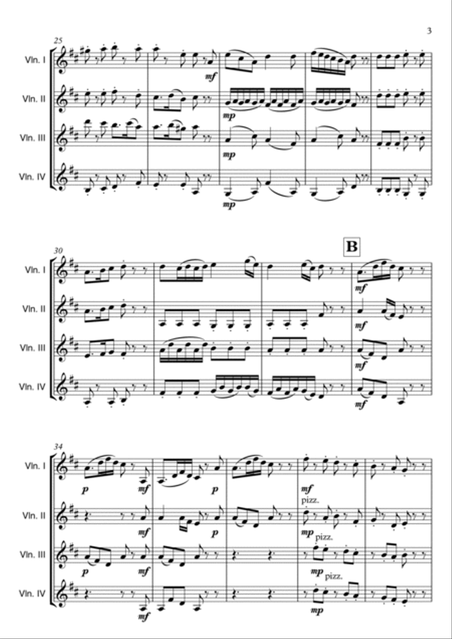 Mozart Magic Flute - Bei Männern welche Liebe fühlen, KV 620 for violin quartet (4 violins) full s String Orchestra scores gallery preview page 3