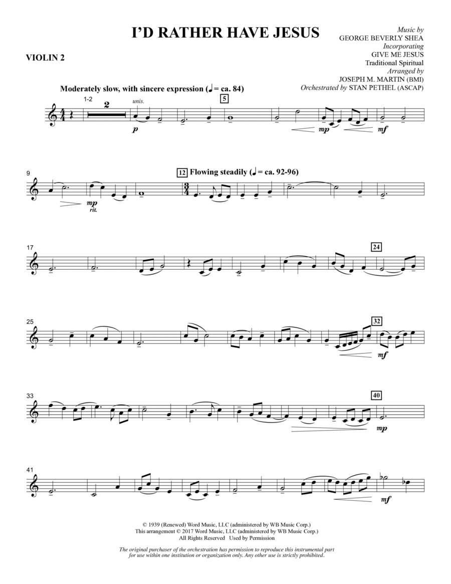 I'd Rather Have Jesus - Violin 2 Choir scores gallery preview page 1