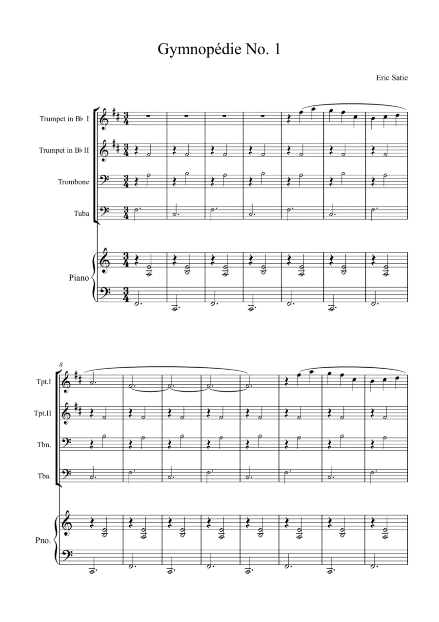 Gymnopédie No. 1 Brass Quartet scores gallery preview page 1