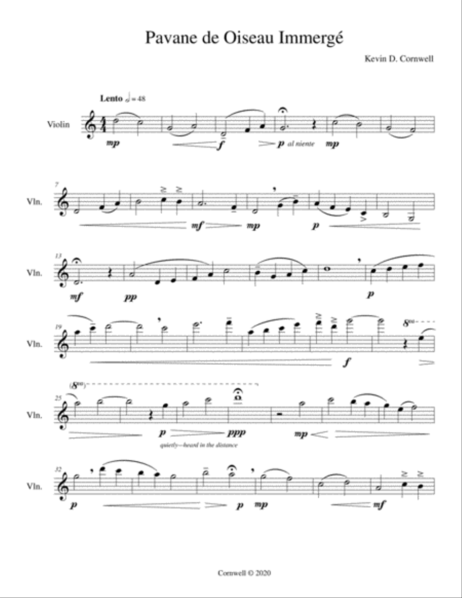 Pavane de Oiseau Immergé Violin Solo scores gallery preview page 1
