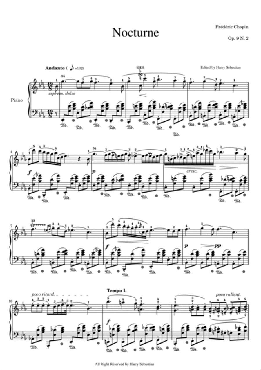 Chopin-Nocturne E Flat Major Op.9 No.2( Piano Solo) Piano Solo scores gallery preview page 2
