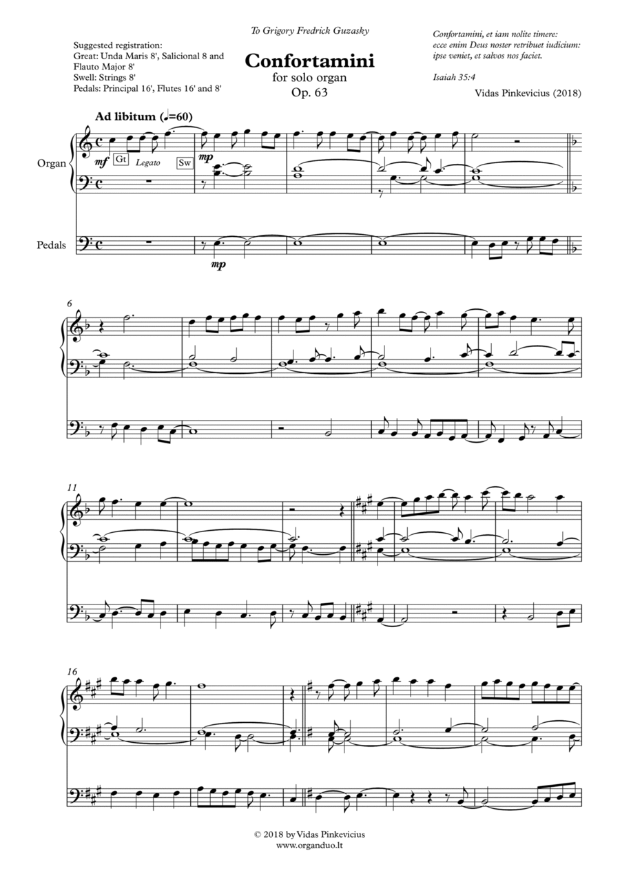 Confortamini, Op. 63 (2018) for solo organ by Vidas Pinkevicius Organ Solo scores gallery preview page 1