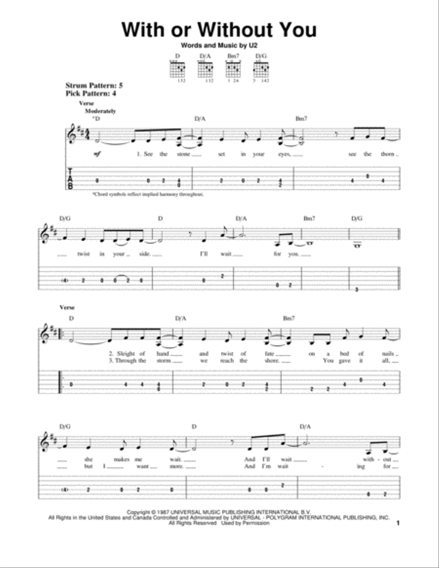 With Or Without You Acoustic Guitar scores gallery preview page 1