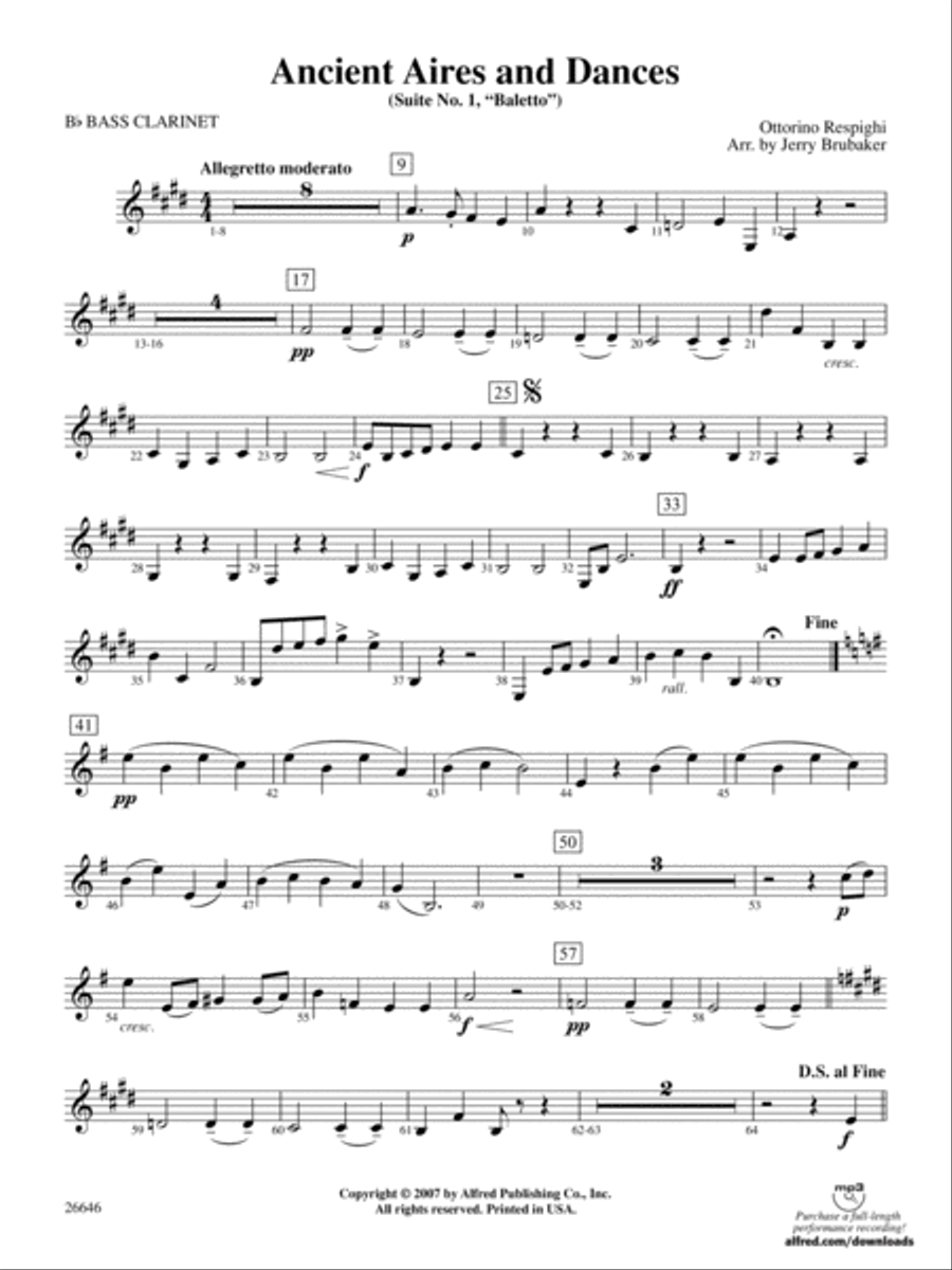 Ancient Aires and Dances, Suite No. 1 (Balletto): B-flat Bass Clarinet Full Orchestra scores gallery preview page 1
