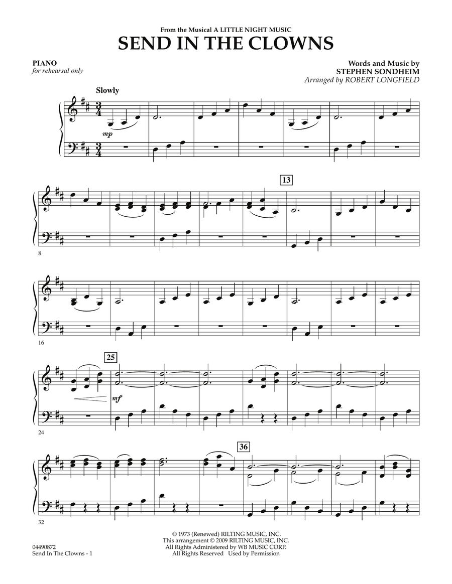 Send in the Clowns (from A Little Night Music) (arr Robert Longfield) - Piano
