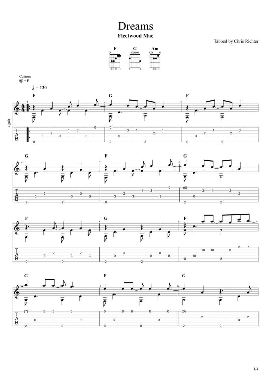 Dreams Guitar Tablature scores gallery preview page 1