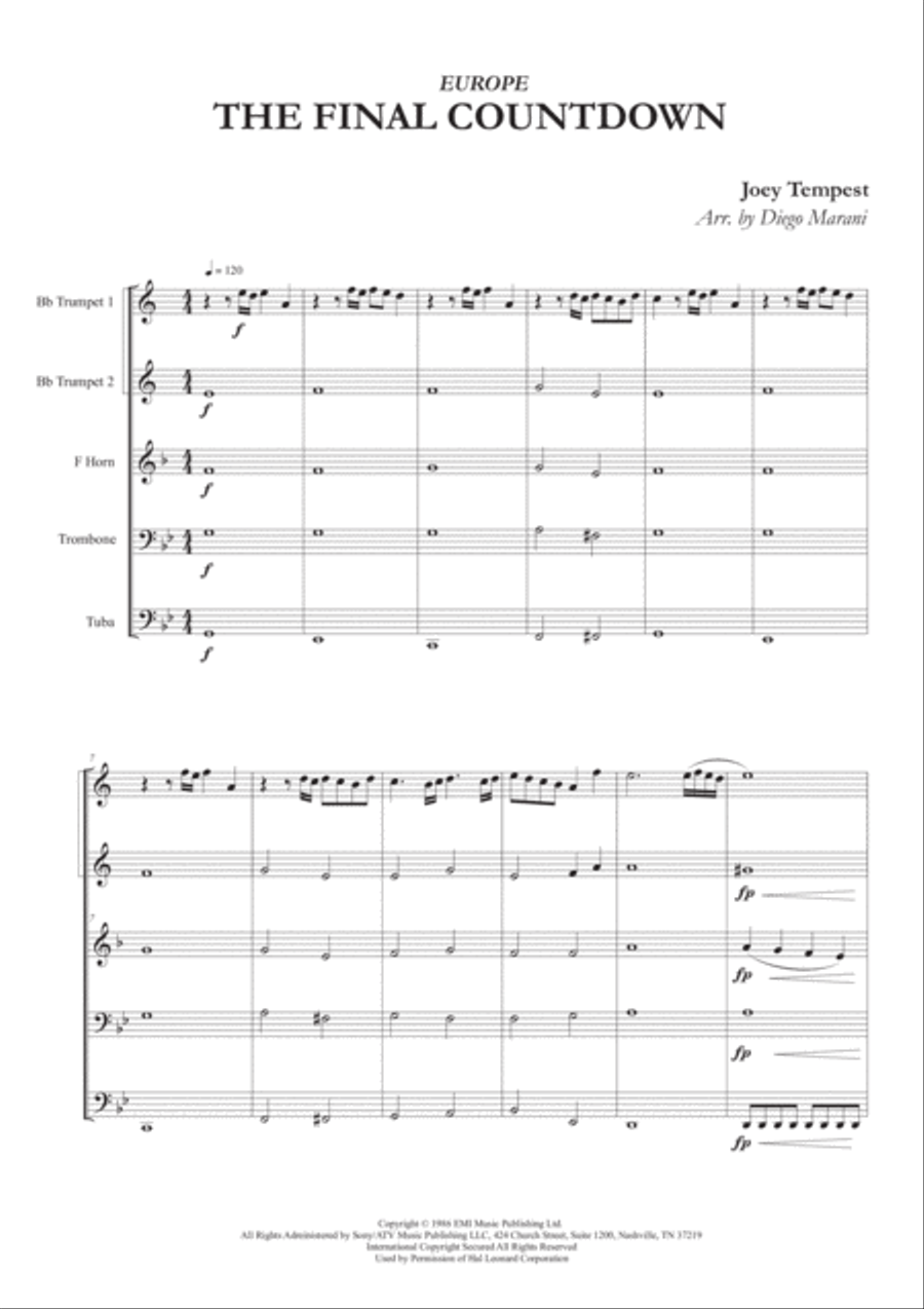 Final Countdown Brass Ensemble scores gallery preview page 1