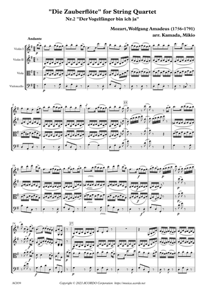 "Die Zauberflöte" for String Quartet, Nr.2 "Der Vogelfänger bin ich ja"
