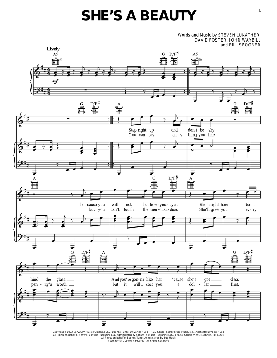 She's A Beauty Piano, Vocal, Guitar scores gallery preview page 1