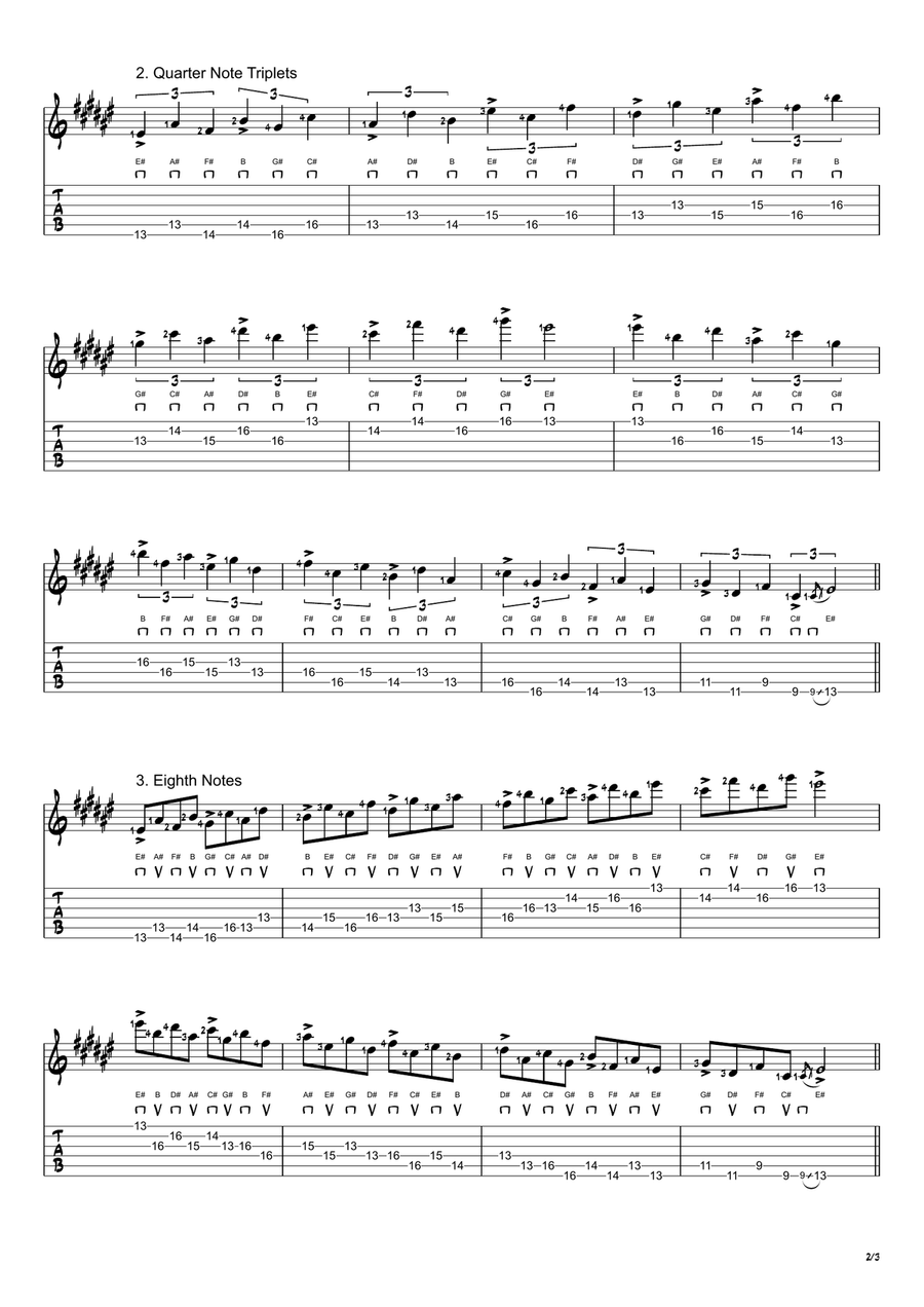 E# Locrian Mode Exercises - Ascending and Descending in 4ths Acoustic Guitar scores gallery preview page 2