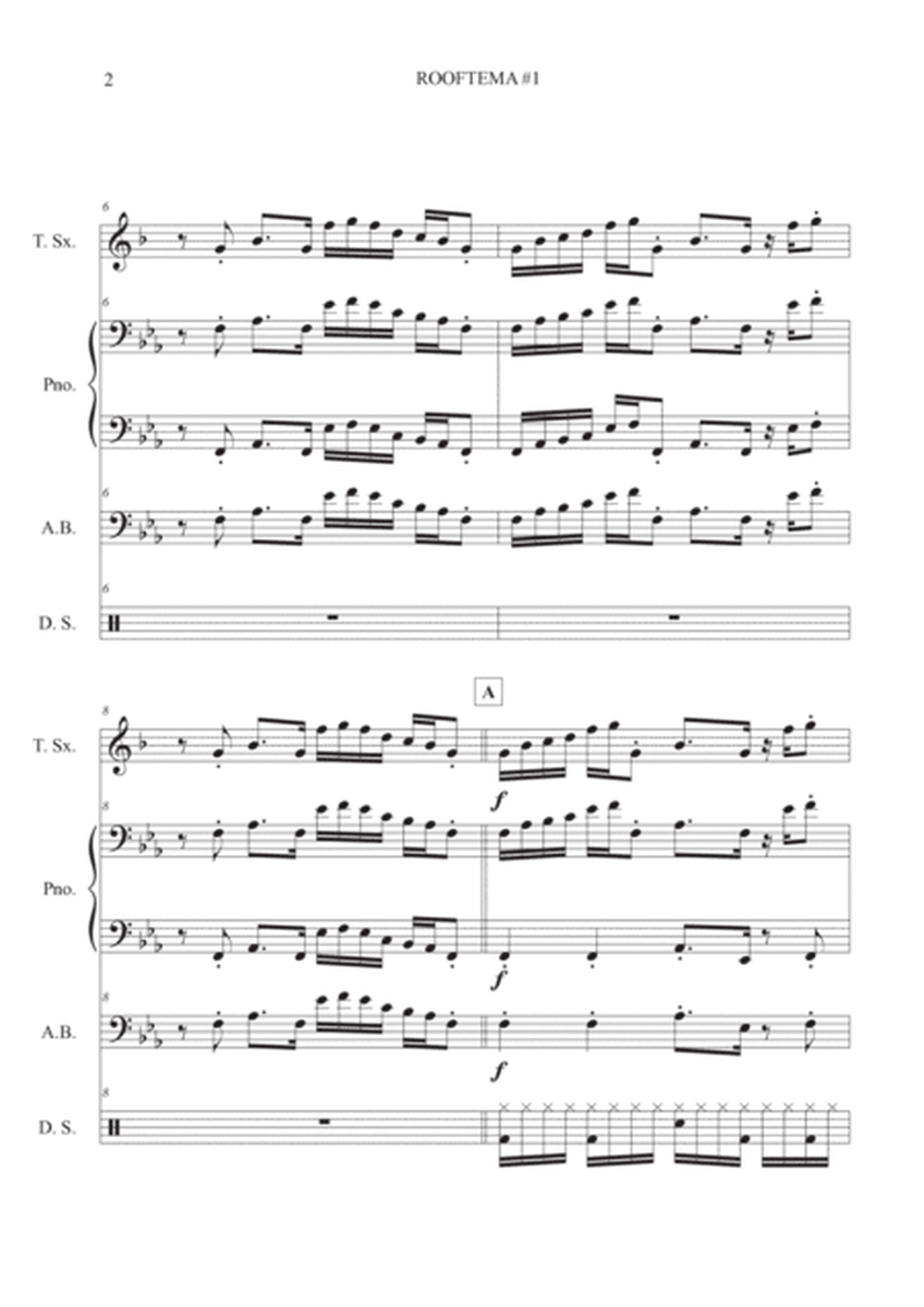 Rooftema #1 by Anderson Quevedo for Tenor Sax, Piano, Acoustic Bass and Drums - Score and Parts image number null