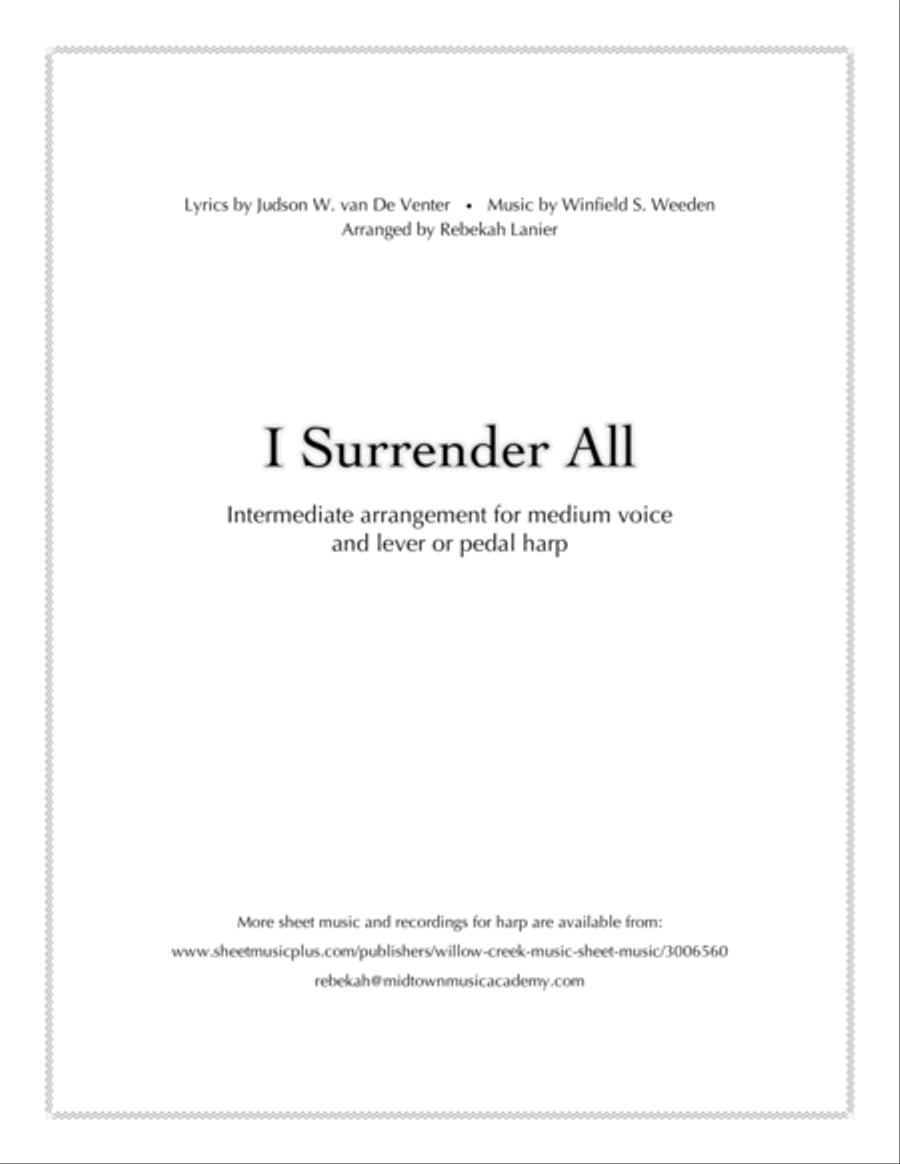 I Surrender All - for medium voice and lever or pedal harp Pedal Harp scores gallery preview page 1