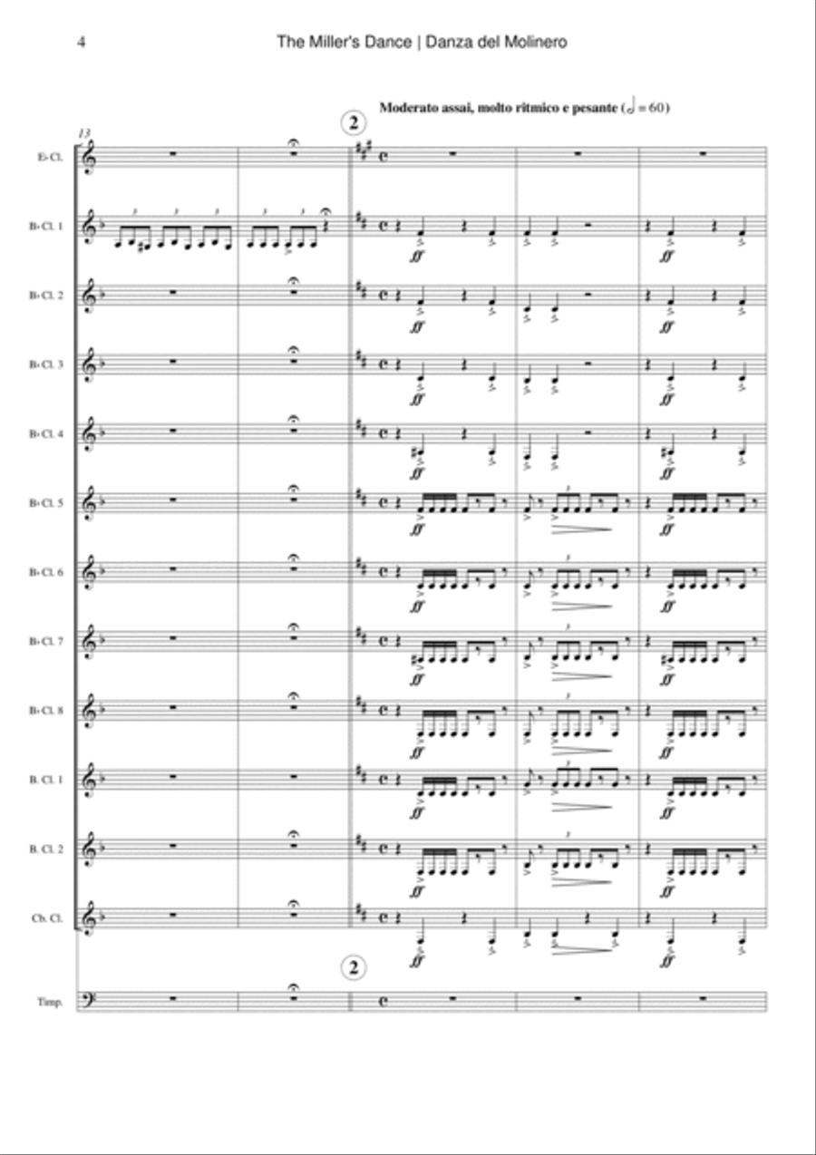 Dance of the Miller (Danza del Molinero) from from The Three-Cornered Hat Woodwind Ensemble scores gallery preview page 4