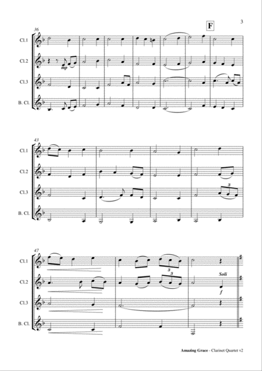 Amazing Grace - Clarinet Quartet Score and Parts PDF Clarinet Quartet scores gallery preview page 4